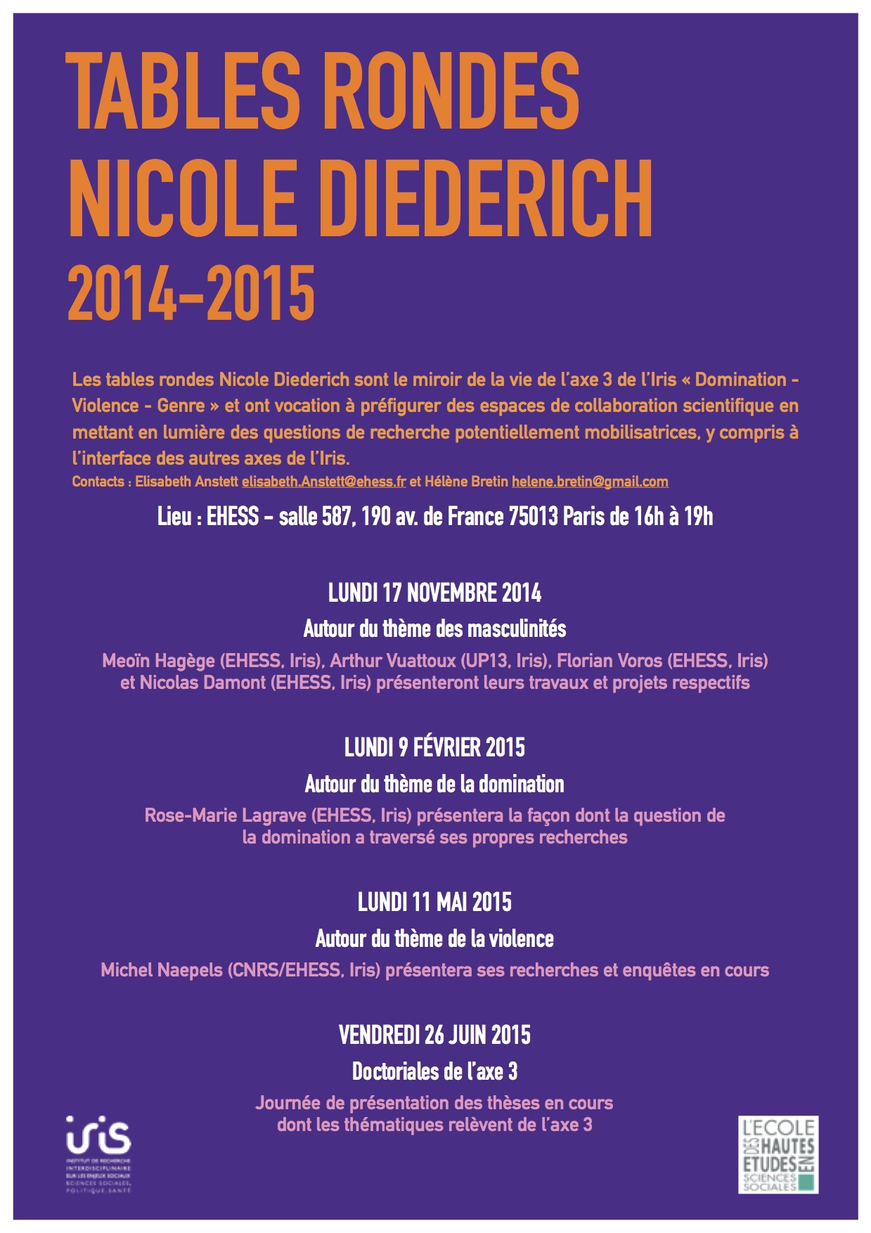 Axe 3 > Tables rondes Nicole Diederich - Programme 2014-2015