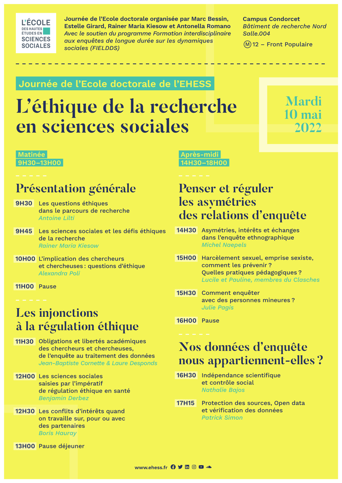 Journée de l’École Doctorale de l’EHESS : L’éthique de la recherche en sciences sociales - 10 mai 2022